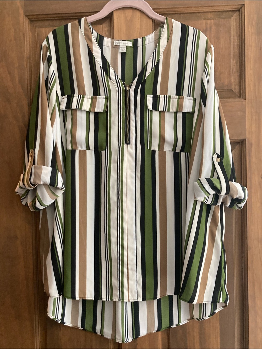 Cato Green & Brown Striped 3/4 Sleeve Top 14/16W